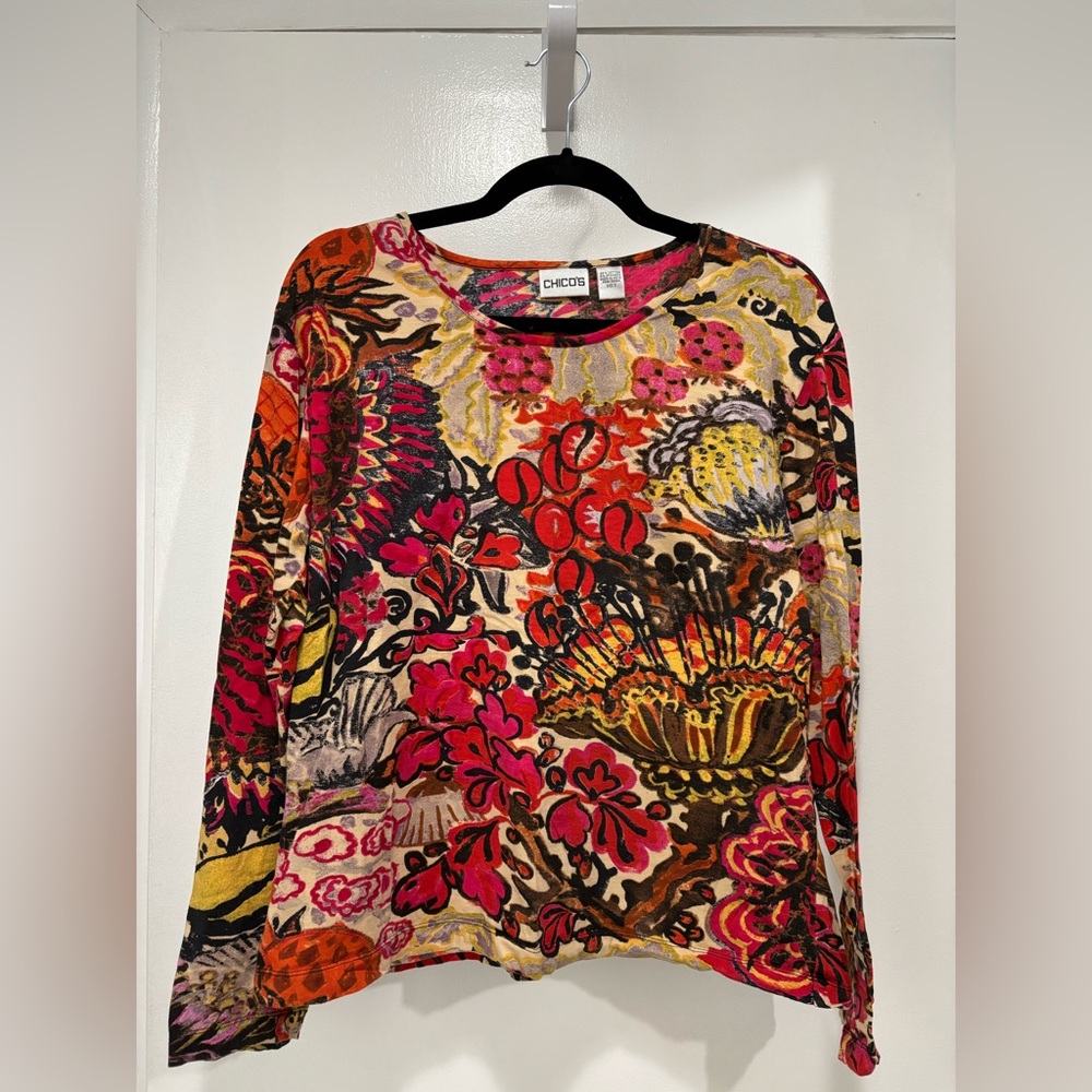 Chico's Multicolor Floral Long Sleeve Top Size 3